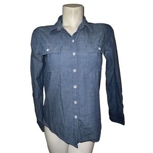 Patagonia Top Organic Cotton Chambray Button Shirt Women's 2 XS Blue Long Sleeve